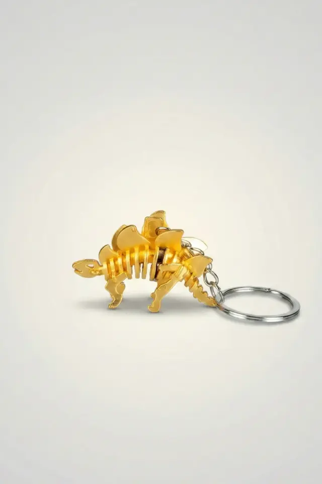 3D Boyutlu Altın Rengi Metal Dinozor İskeleti Anahtarlık