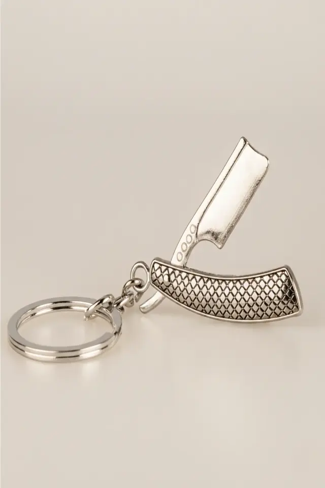 Gümüş Kaplama Ustura Tasarımlı Metal Anahtarlık