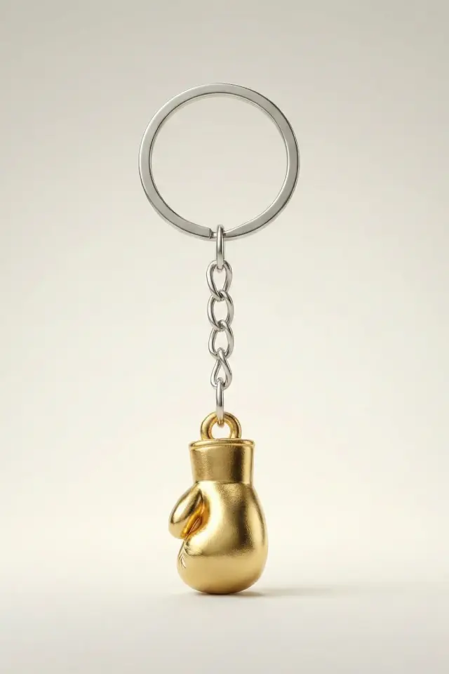 Altın Renk Metal Boks Eldiveni Figürlü Sporcu Anahtarlığı