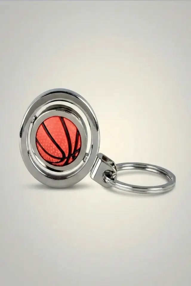 Dönebilen 3D Basketbol Topu Figürlü Metal Anahtarlık - Sportif Aksesuar