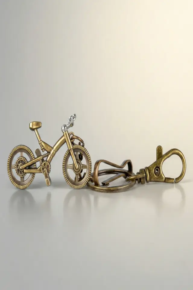 Nostaljik Bisiklet Figürlü Metal Anahtarlık - Eskitme Bronz Tasarım