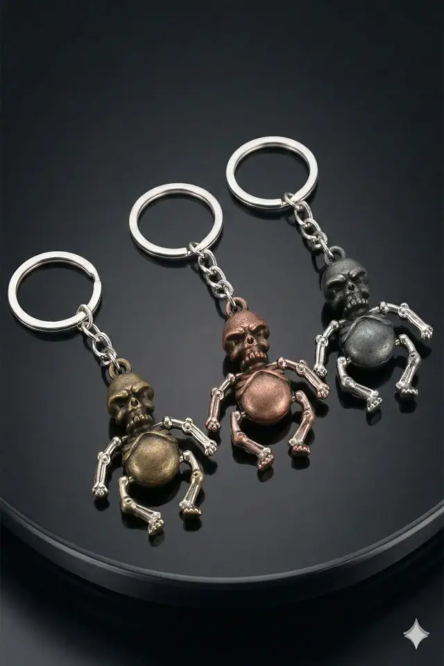 Hareketli Eklemli Kurukafa İskelet Metal Anahtarlık - 3 Renk Seçeneği