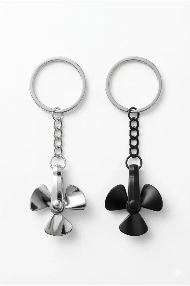 Hareketli Pervane Figürlü Metal Anahtarlık - Parlak Gümüş Renk