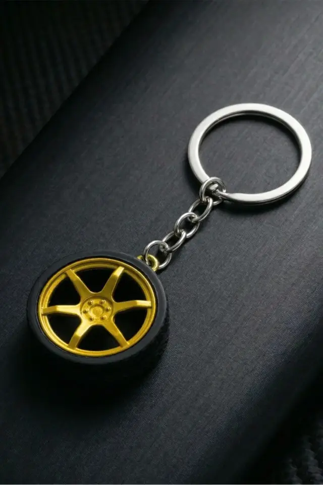 Otomobil Jant Modelli Metal Anahtarlık - 3D Lastik Tasarımlı Araba Aksesuarı