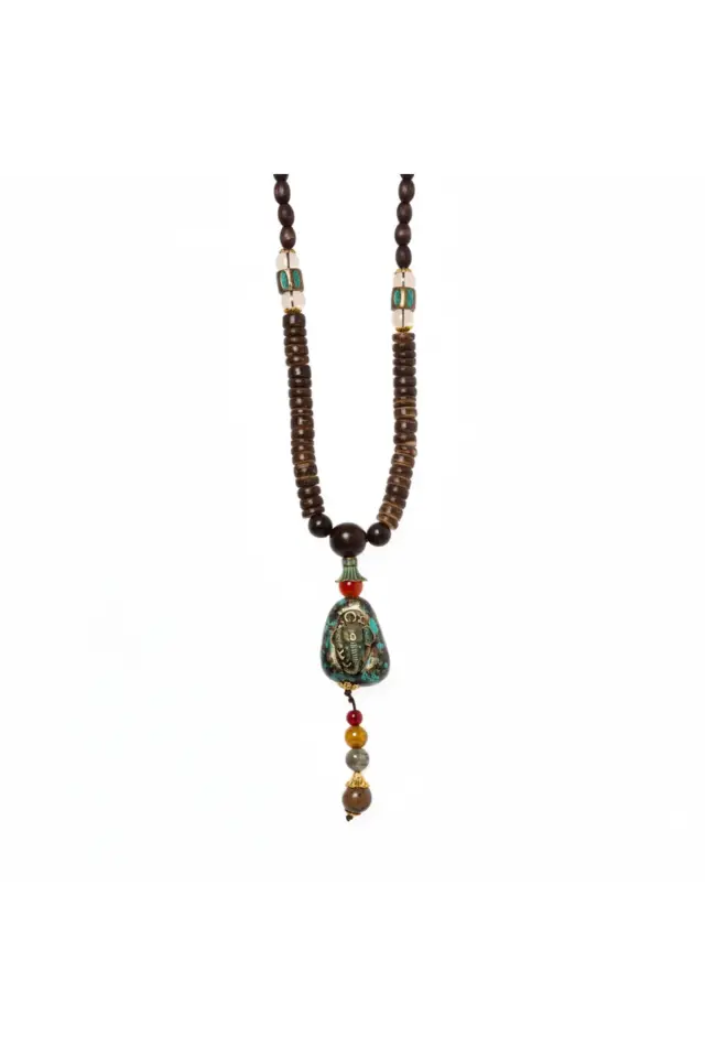 Erkek Bohem Etnik Kolye - Doğal Taşlı ve Ahşap Boncuklu Tasarım
