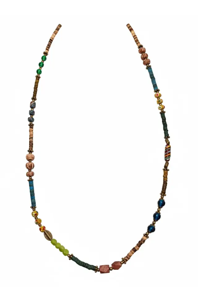 Erkek Asimetrik Etnik Kolye - El Yapımı Karma Boncuklu Tasarım