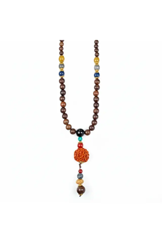 Turuncu Objeli Etnik Erkek Kolye - Bohem Takı