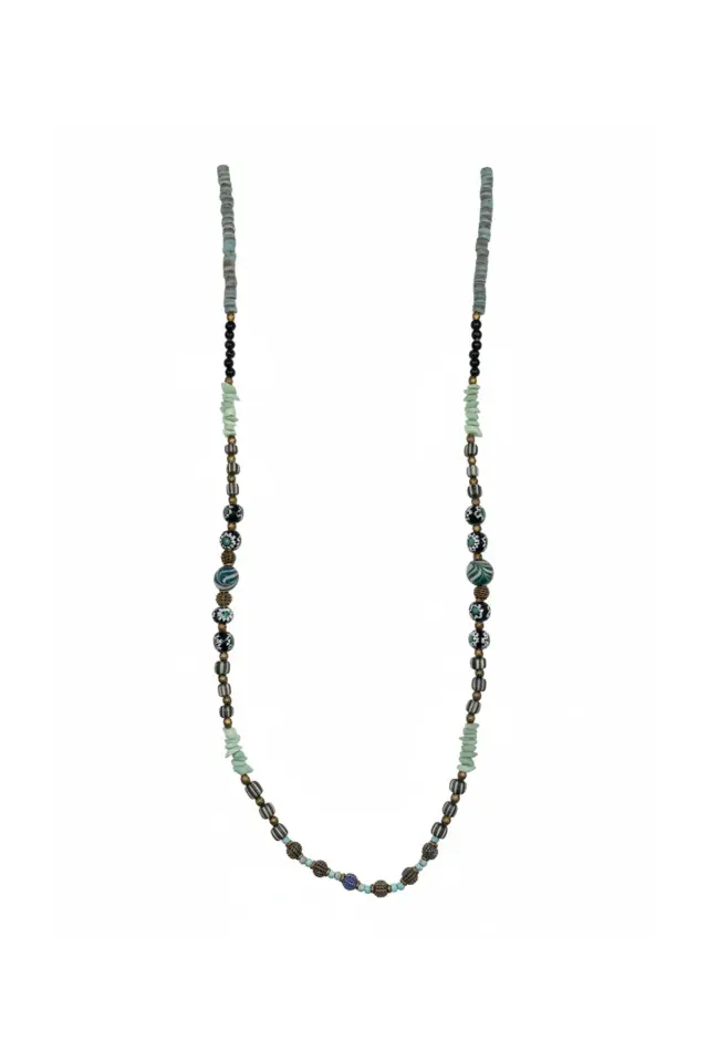 Erkek Asimetrik Etnik Kolye - El Yapımı Karma Boncuklu Tasarım