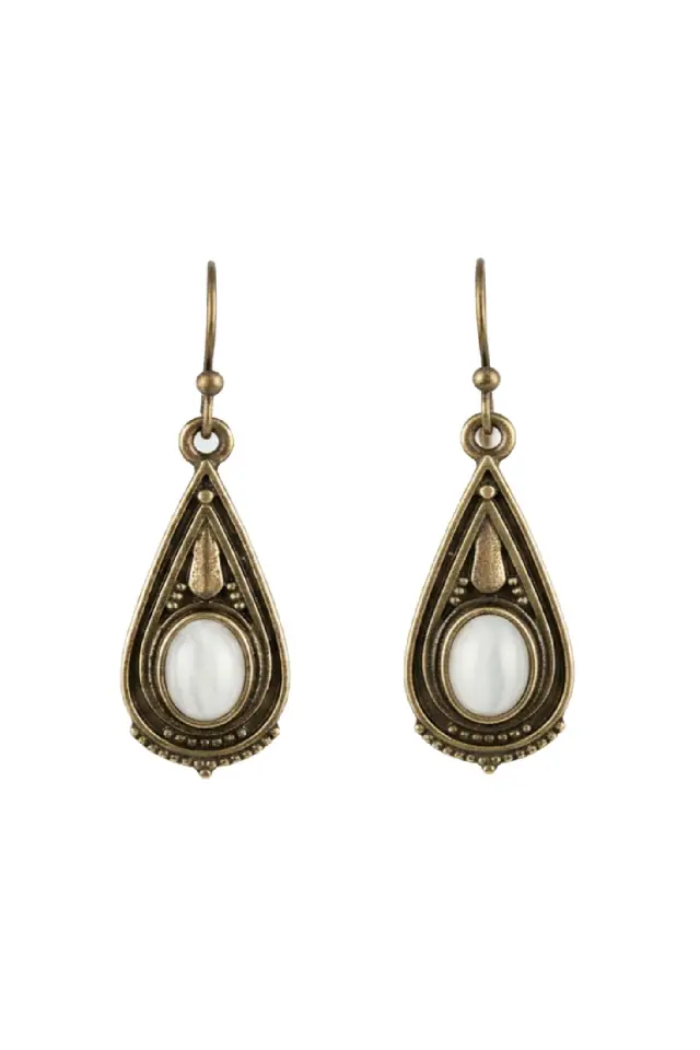 Pirinç El Yapımı Beyaz Doğal Taşlı Bohem Damla Küpe