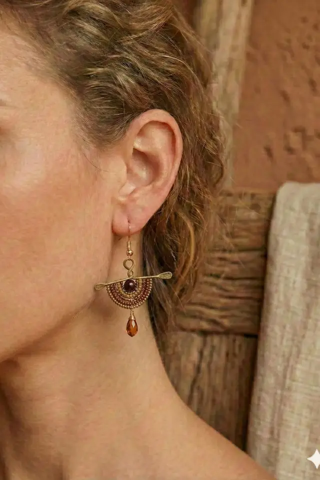 Pirinç Boncuklu El Yapımı Etnik Tasarım Kadın Küpe