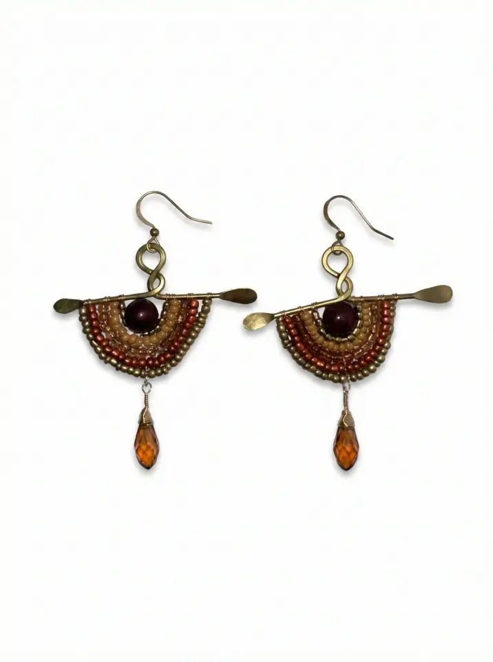 Pirinç Boncuklu El Yapımı Etnik Tasarım Kadın Küpe