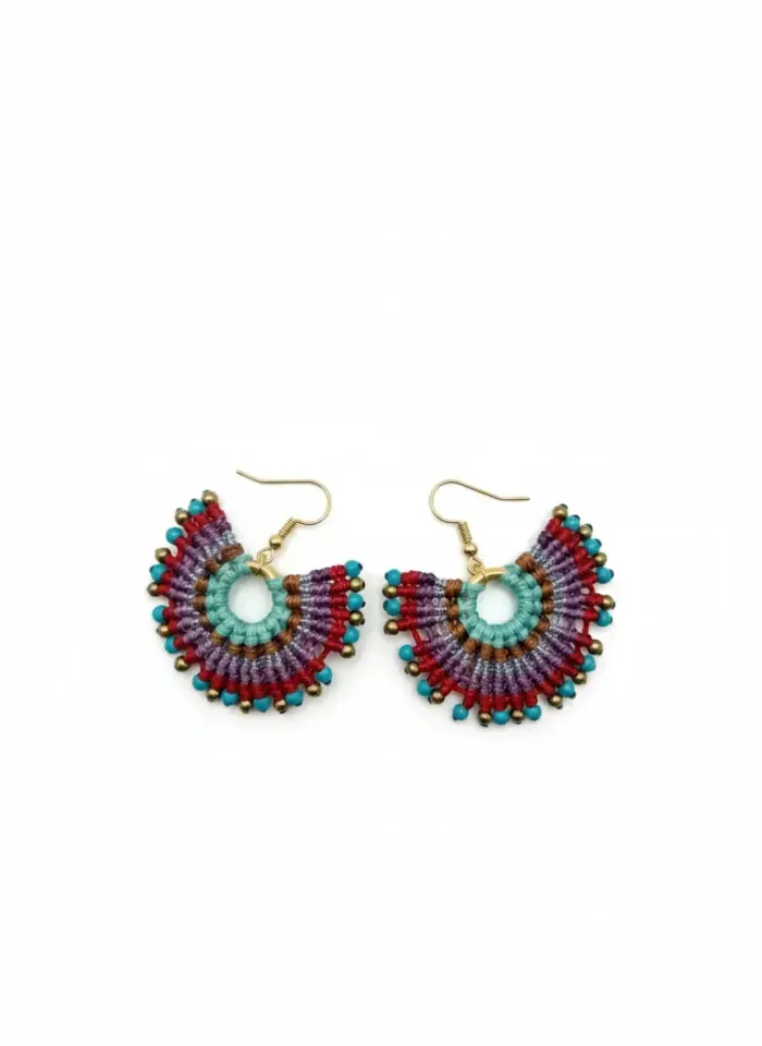 Pirinç Makrome Küpe El Yapımı Bohem Etnik Kadın Küpe