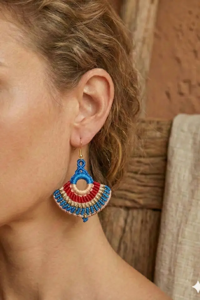 Pirinç Makrome Küpe El Yapımı Bohem Etnik Kadın Küpe