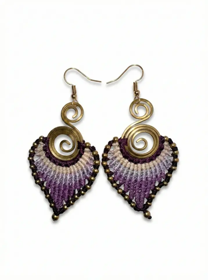 Pirinç Makrome Küpe El Yapımı Bohem Etnik Kadın Küpe