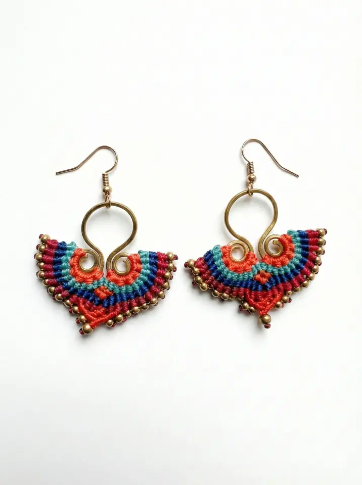 Pirinç Makrome Küpe El Yapımı Bohem Etnik Kadın Küpe