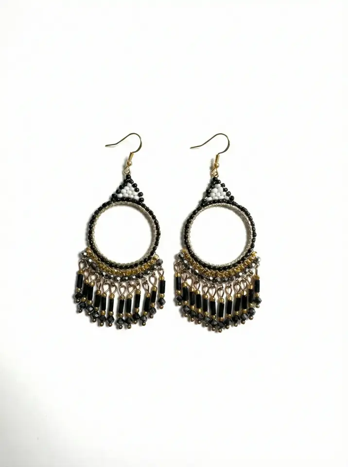 Pirinç Boncuklu El Yapımı Etnik Tasarım Kadın Küpe