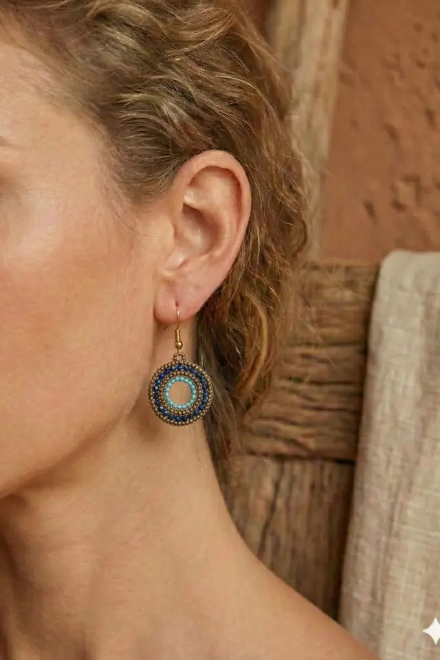 Pirinç Boncuklu El Yapımı Etnik Tasarım Kadın Küpe