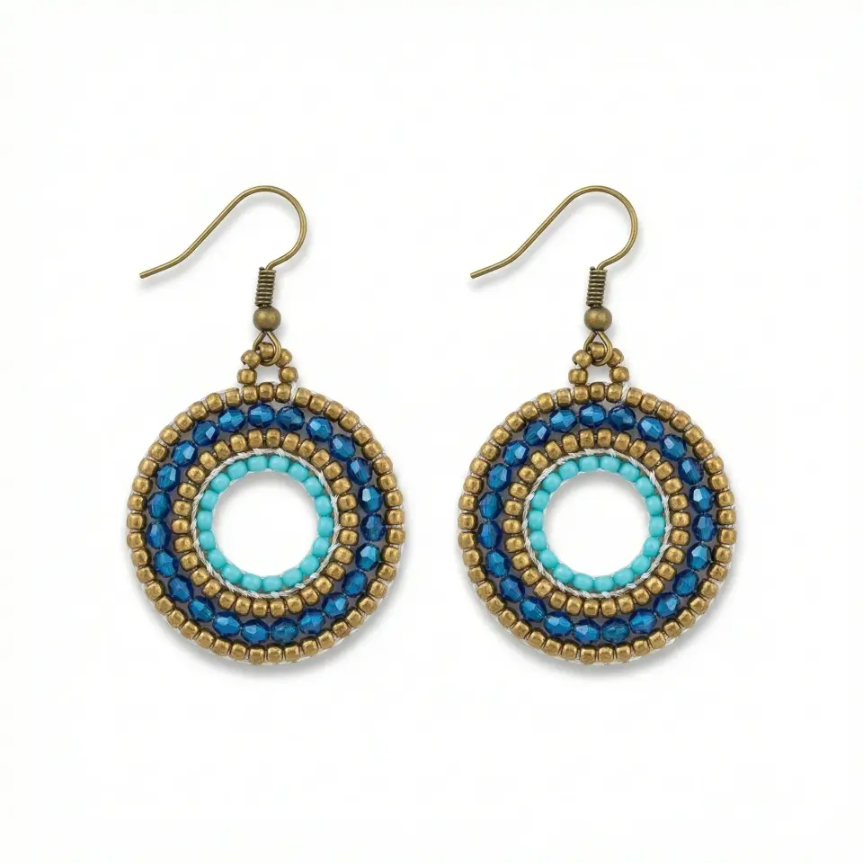 Pirinç Boncuklu El Yapımı Etnik Tasarım Kadın Küpe