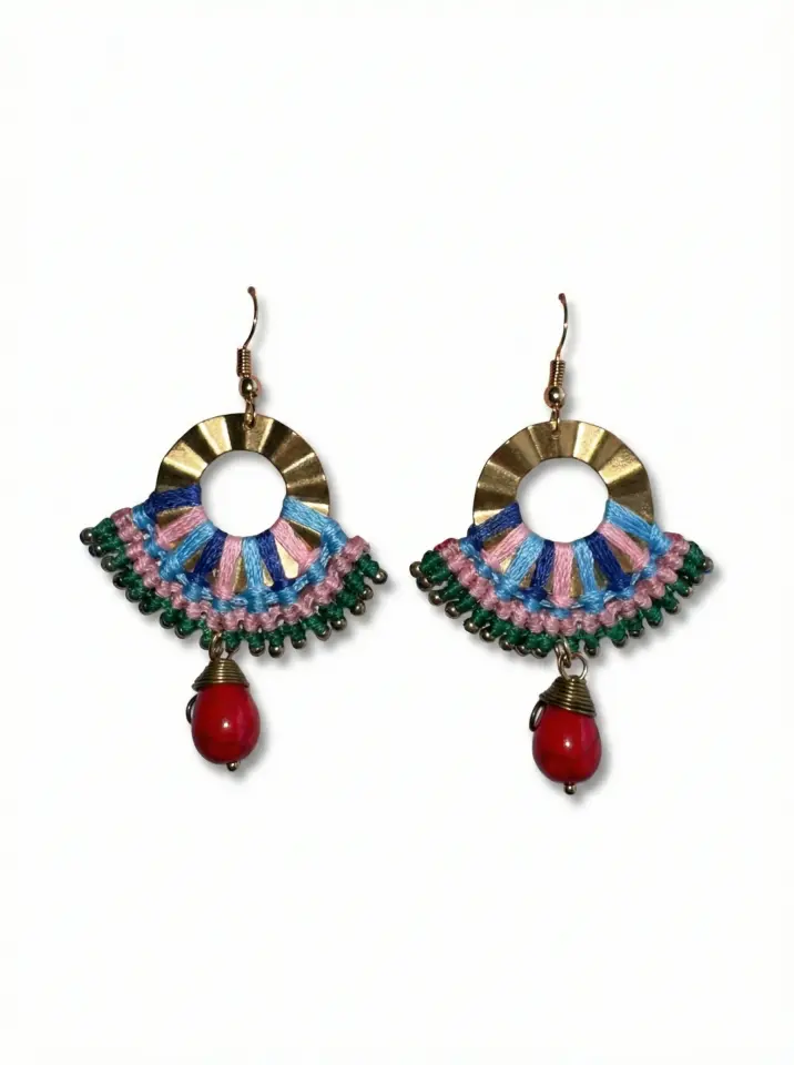 Doğal Taşlı Pirinç Makrome Küpe - El Yapımı Bohem ve Etnik Tasarım