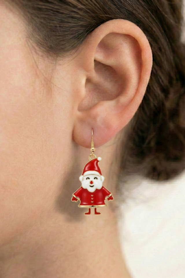 925 Ayar Gümüş Klipsli Noel Baba Tasarımlı Yılbaşı Küpesi