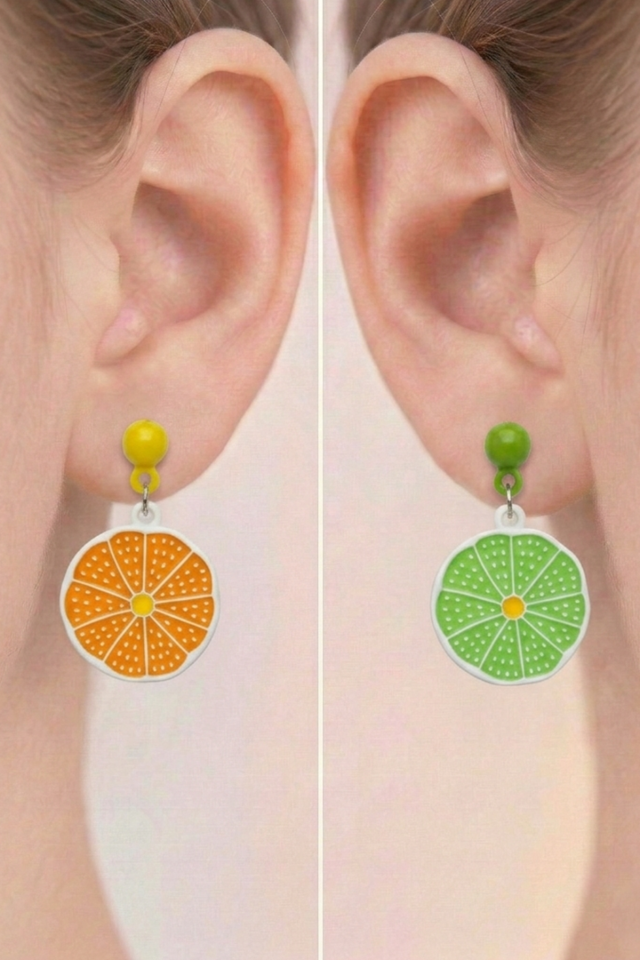 925 Ayar Gümüş Klipsli Portakal ve Limon Dilimi Meyve Temalı Küpe