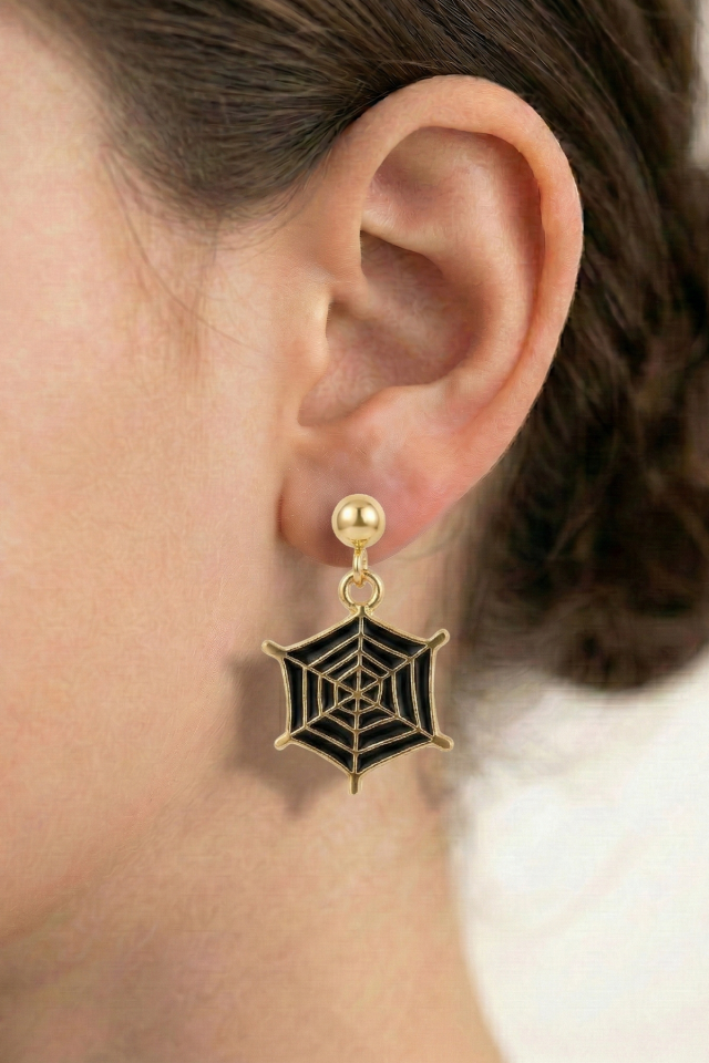 925 Ayar Klipsli Siyah Mineli Örümcek Ağı Küpe