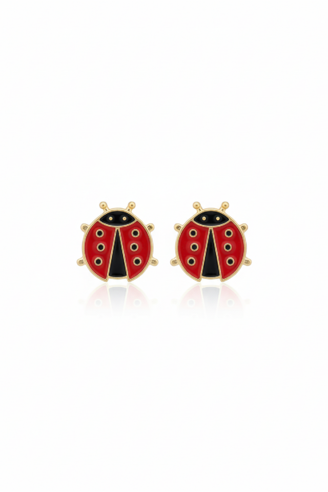 925 Ayar Klipsli Kırmızı Uğur Böceği Figürlü Minimal Küpe