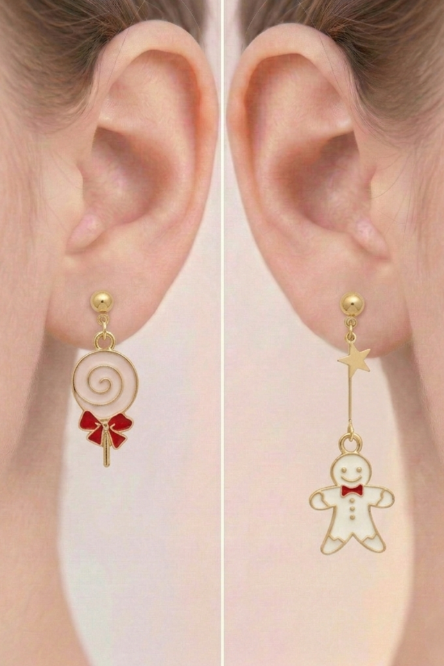 925 Ayar Klipsli  Lolipop ve Zencefilli Kurabiye Küpe