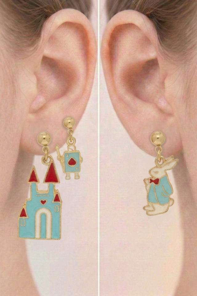 925 Ayar Klipsli Üçlü Alice Harikalar Diyarında Küpe Seti