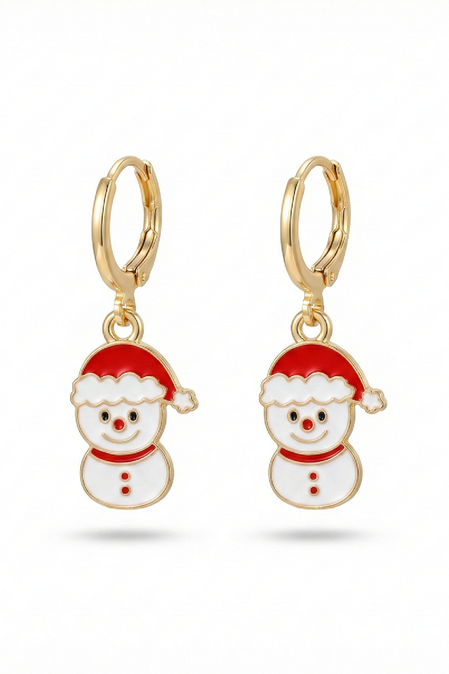 925 Ayar Gümüş Klipsli Kardan Adam Figürlü Halka Küpe