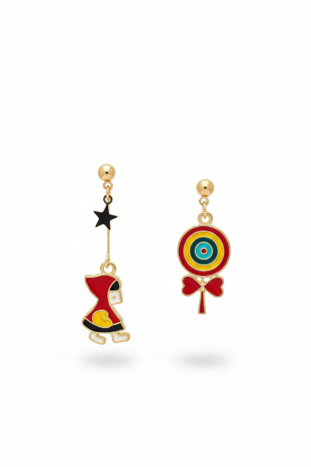 925 Ayar Gümüş Klipsli Kırmızı Başlıklı Kız Figürlü Küpe