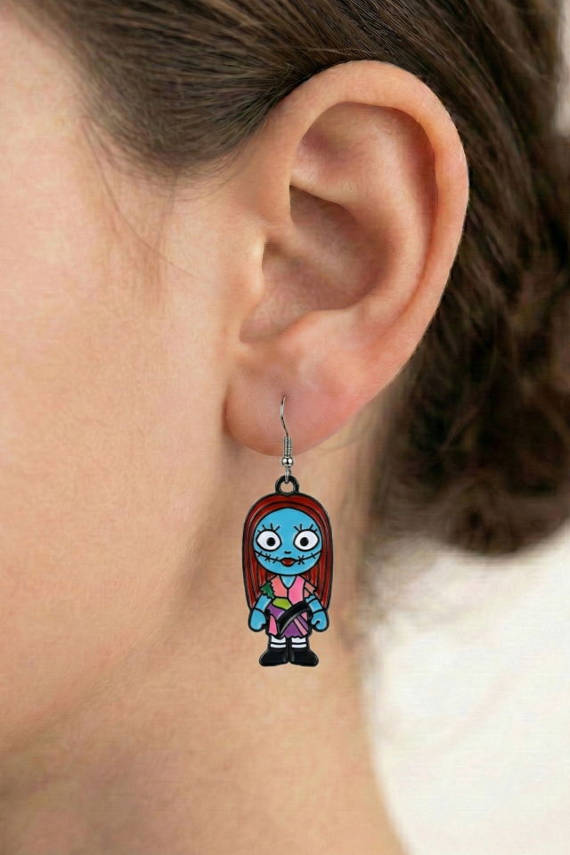 925 Ayar Gümüş Klipsli Noel Gecesi Kabusu Sally Figürlü Küpe