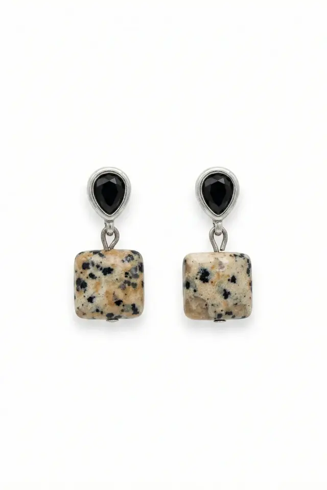 Doğal Taş El Yapımı Gümüş Kaplama Kadın Butik Küpe