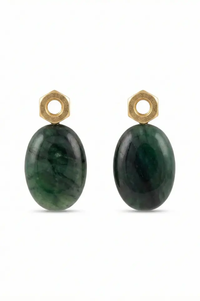 Bohem Doğal Taşlı El Yapımı Oval Kadın Butik Küpe