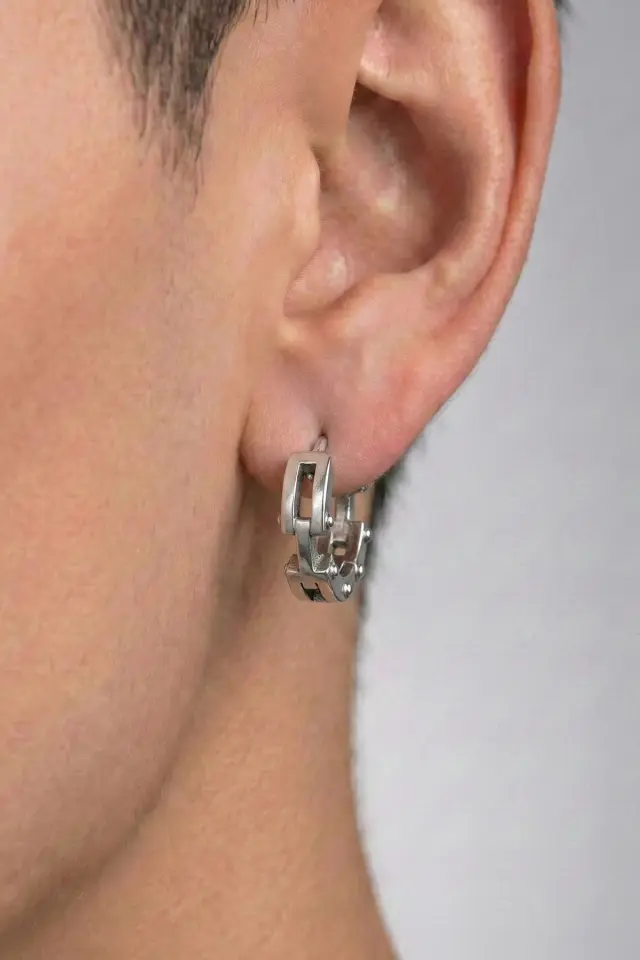 Endüstriyel Geçmeli Tasarım Gümüş Renk 316L Paslanmaz Çelik Erkek Halka Küpe