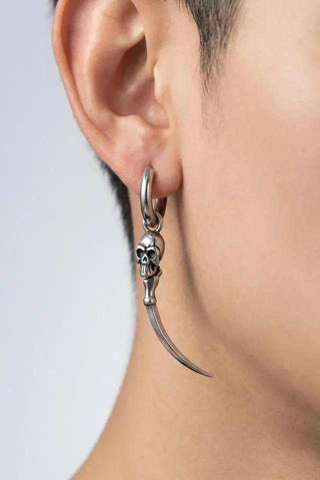 Sallantılı İskelet Eli Kurukafa Pençe 316L Paslanmaz Çelik Erkek Gotik Küpe