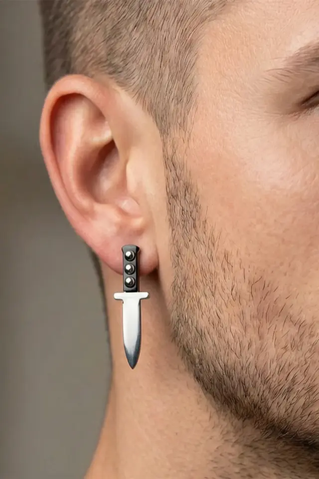 316L Paslanmaz Çelik  Bıçak Tasarımlı Küpe