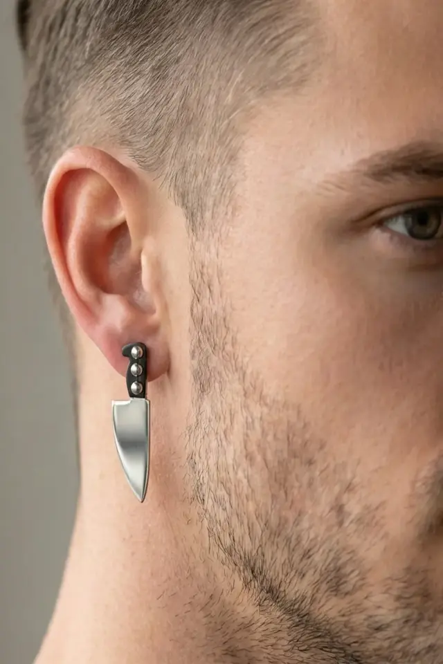 316L Paslanmaz Çelik  Bıçak Tasarımlı Küpe