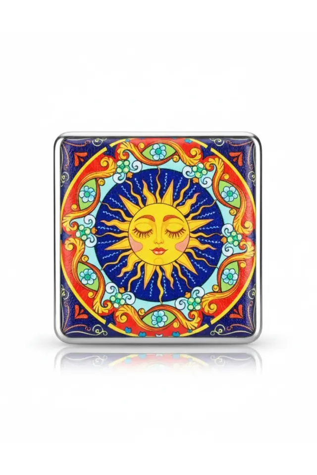 Bohem Güneş Desenli Renkli Metal Sigara Tabakası