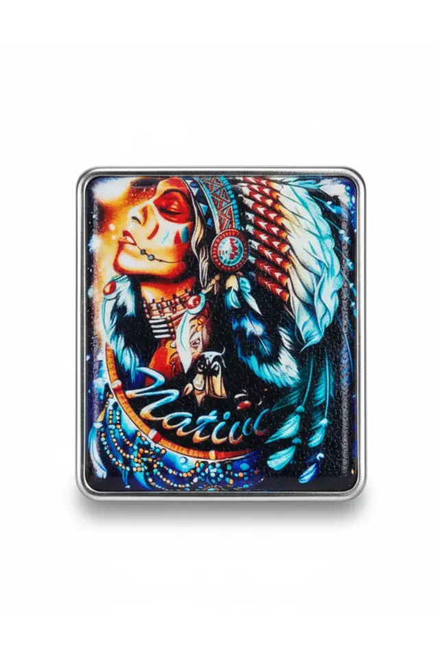 Native Kızılderili Desenli Çift Taraflı Deri Baskılı Retro Metal Sigara Tabakası