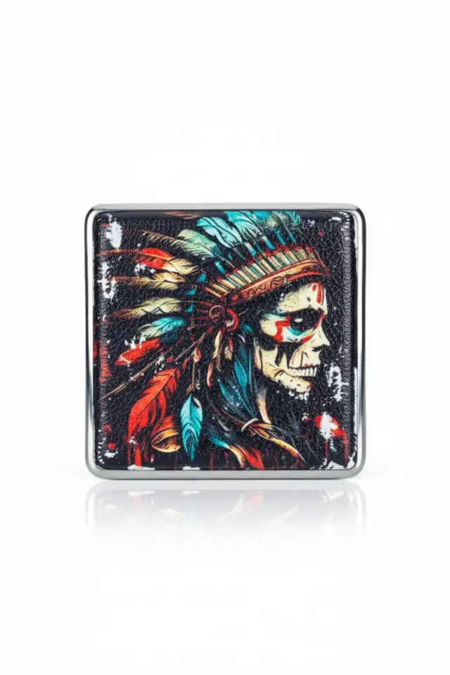 Native Kızılderili Desenli Retro Çift Taraflı Deri Baskılı Metal Sigara Tabakası