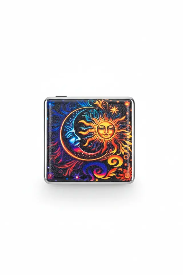Native Ayı ve Savaşçı Desenli Retro Çift Taraflı Deri Baskılı Metal Sigara Tabakası