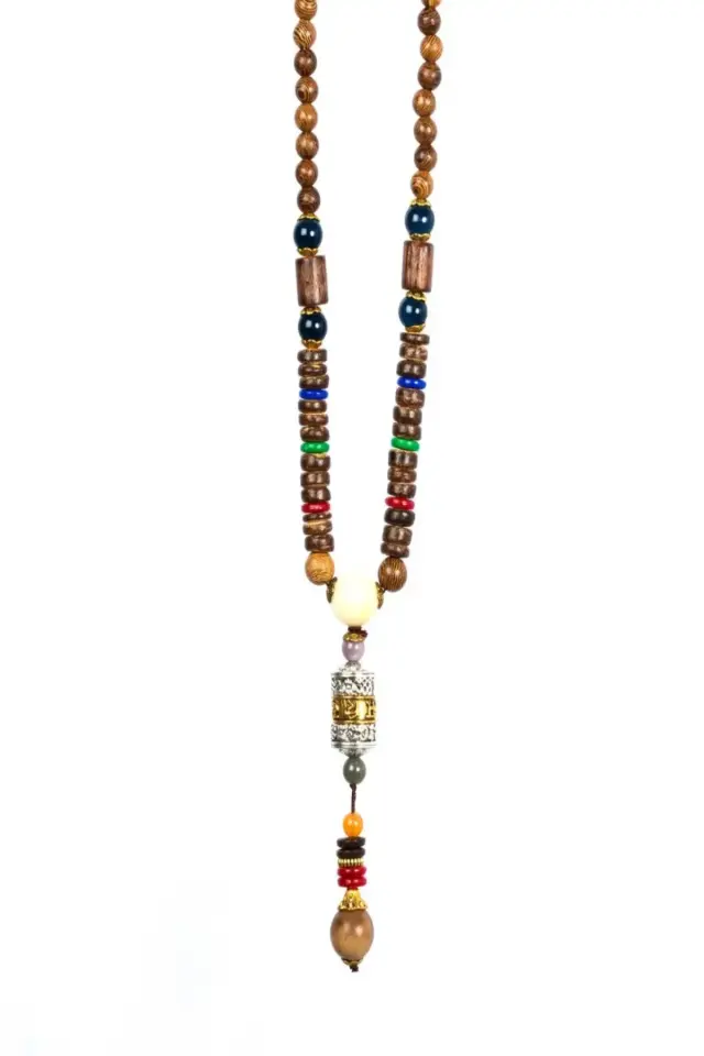 Gümüş İşlemeli Silindir Detaylı Etnik Erkek Kolye - El Yapımı