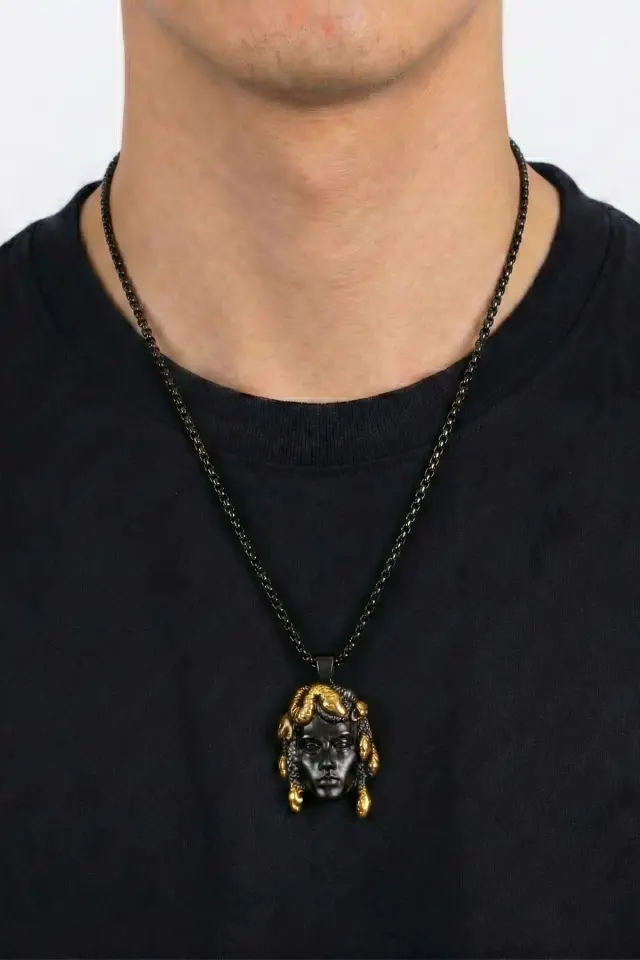 Medusa Mitolojik Figürlü Erkek Çelik Gotik Kolye