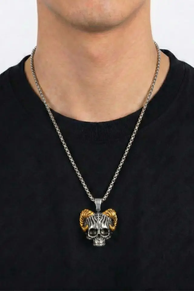 Koç Boynuzlu Kurukafa Erkek Çelik Gotik Kolye