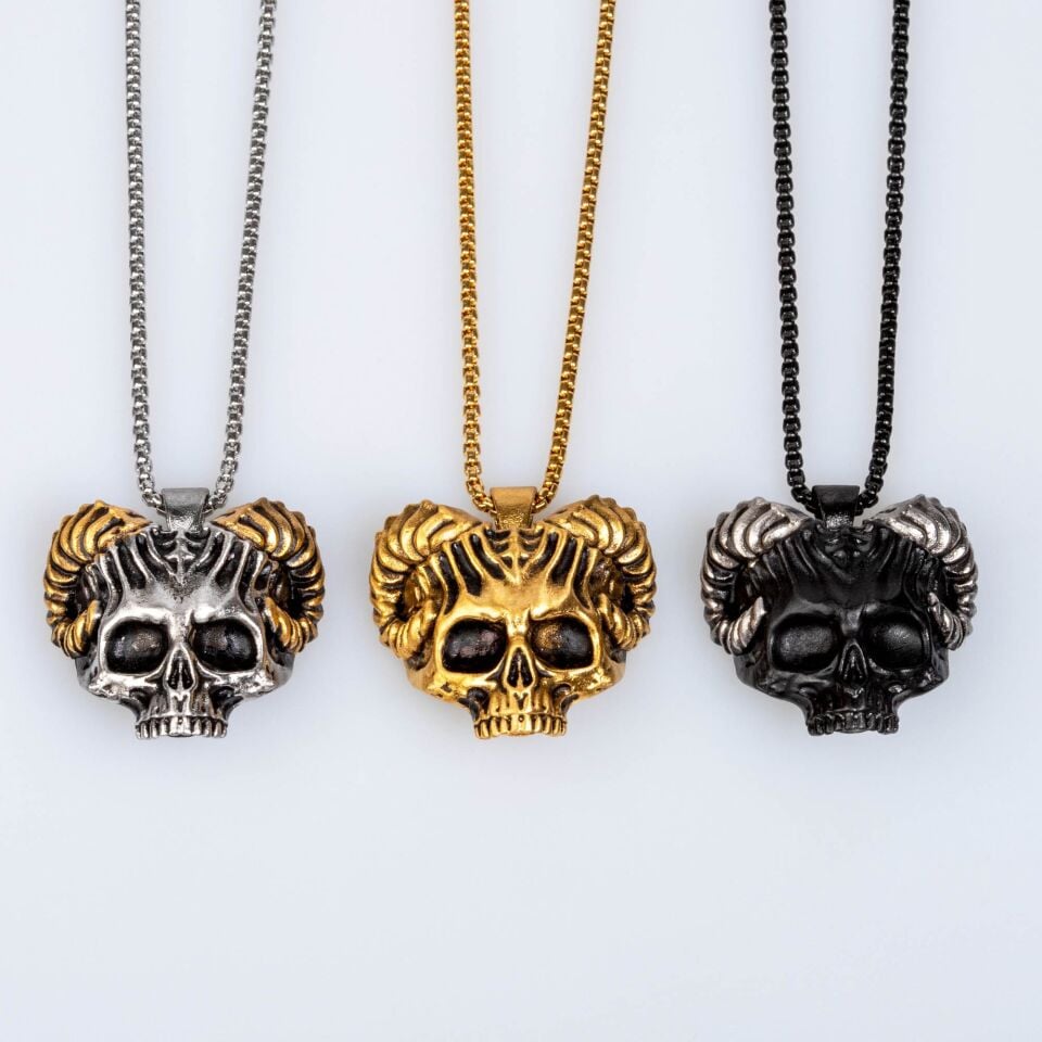 Koç Boynuzlu Kurukafa Erkek Çelik Gotik Kolye