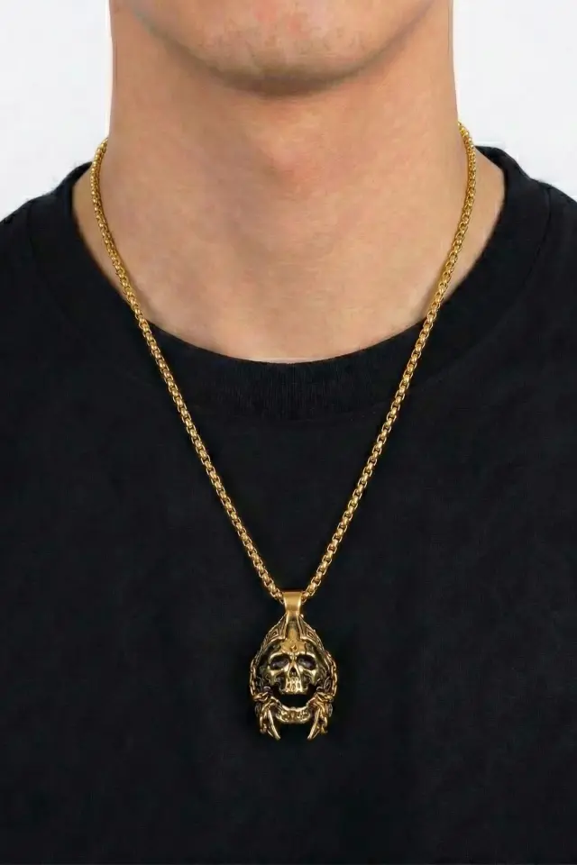 Savaşçı Kurukafa Erkek Çelik Gotik Kolye