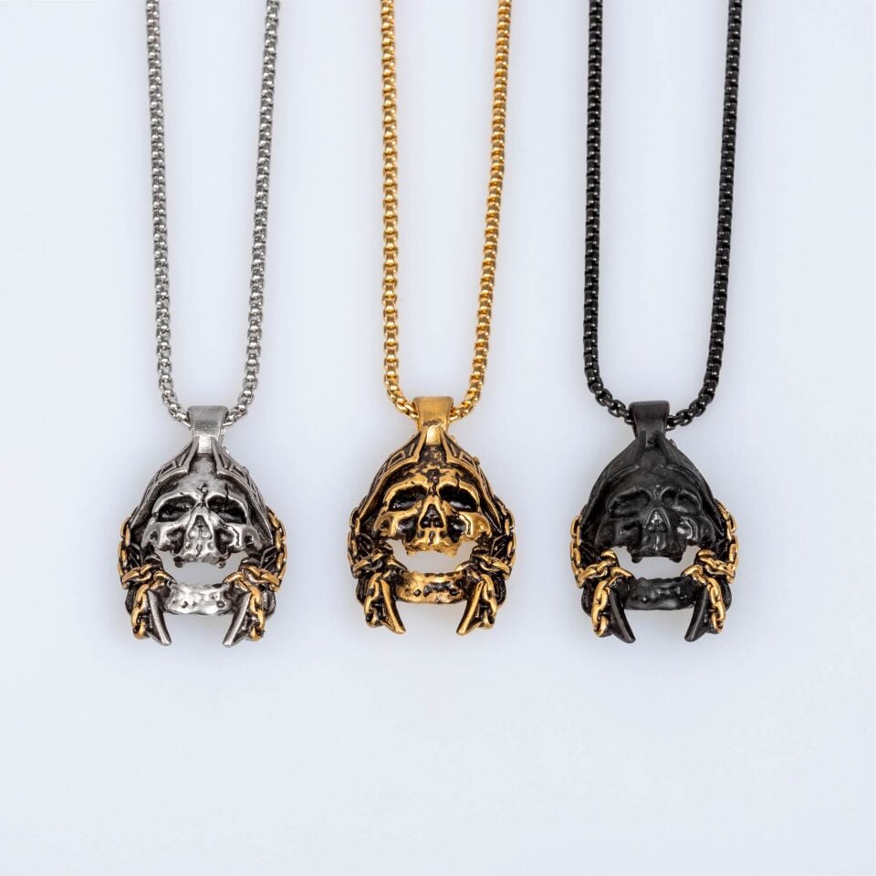 Savaşçı Kurukafa Erkek Çelik Gotik Kolye