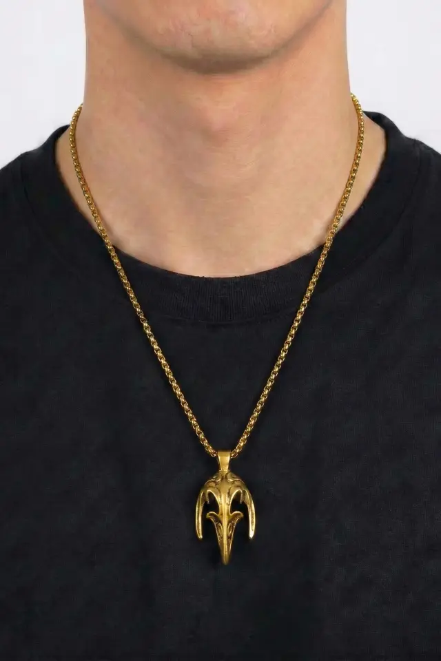 Soyut Kask ve Karga Figürlü Erkek Çelik Gotik Kolye