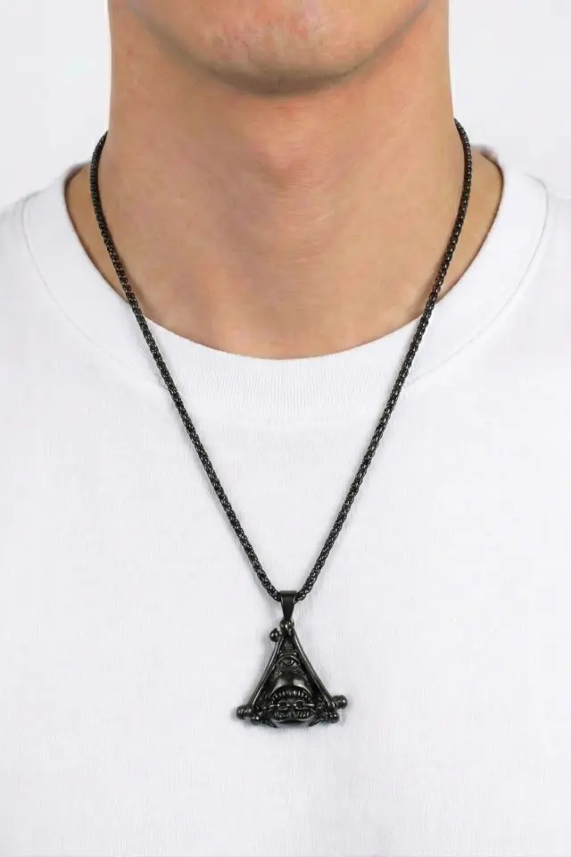 Illuminati Piramit ve Göz Detaylı Erkek Çelik Gotik Kolye